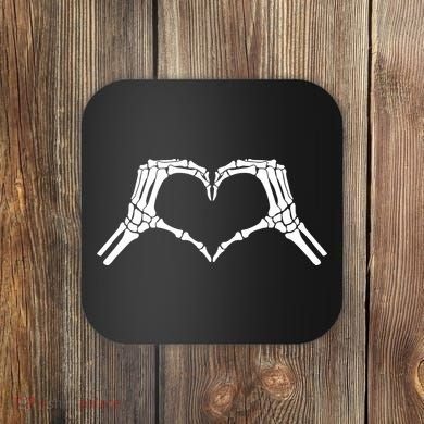 Skeleton Hand Heart Sign Bones Cute Halloween Coaster