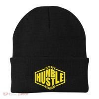 Stay Humble Hustle Hard Inspirational Bold Yellow Urban Vibe Beanie thumb 0