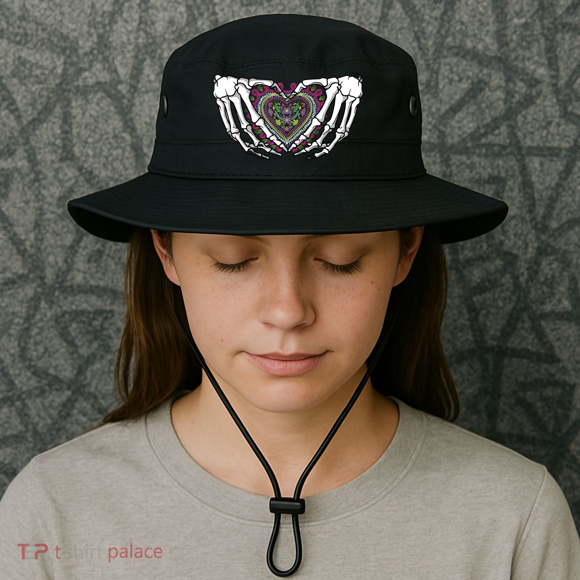 Skeleton Hand Heart Dia De Los Muertos Mexican Day Of Dead Bucket Hat