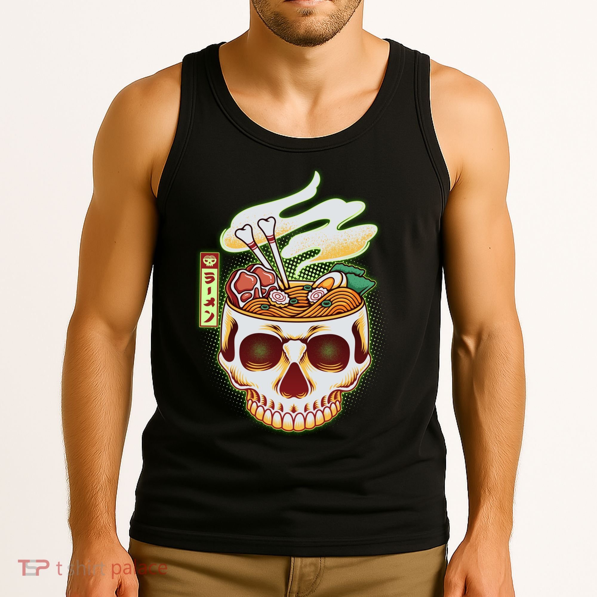 Spooky Halloween Japanese Ramen Skull Bowl Tank Top