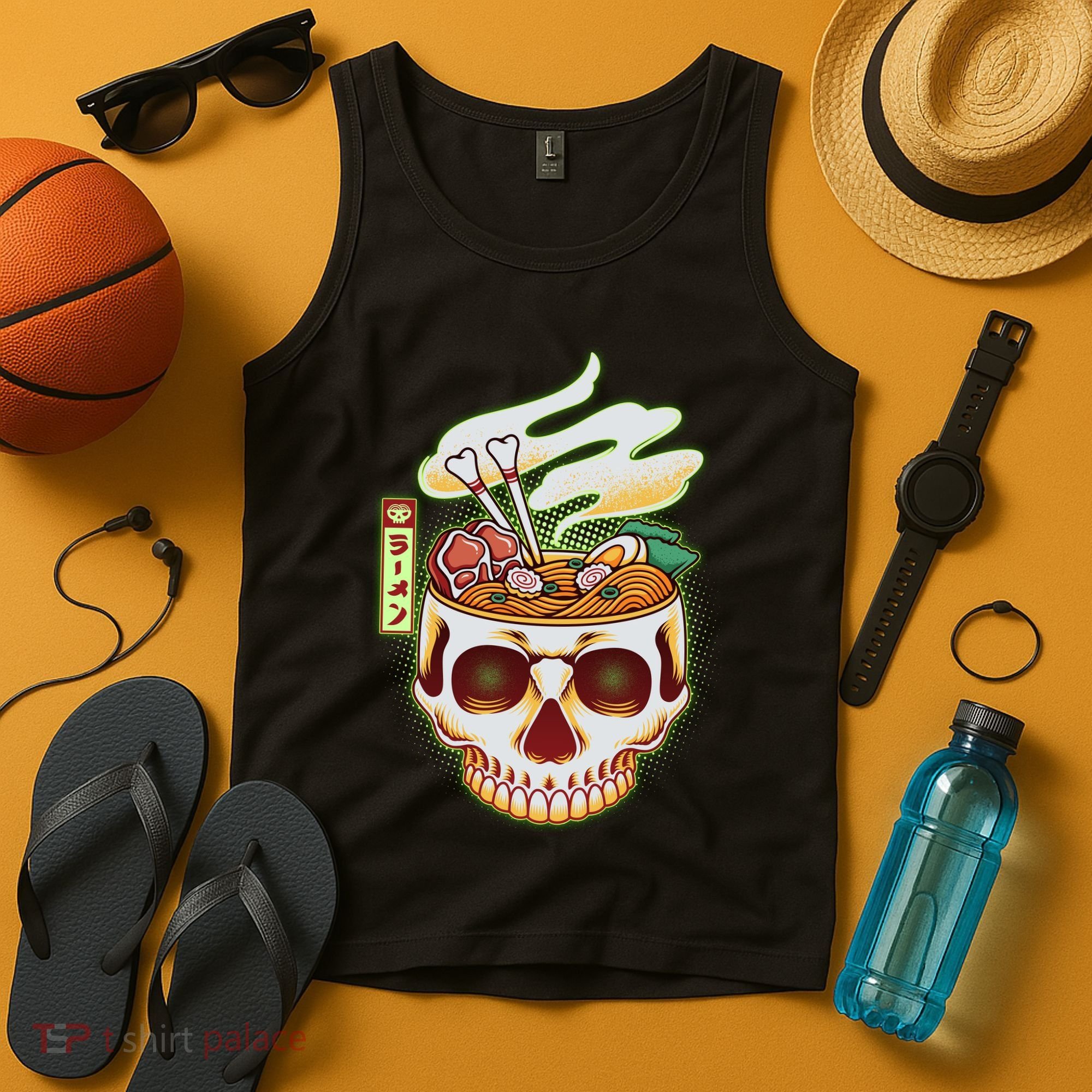 Spooky Halloween Japanese Ramen Skull Bowl Tank Top