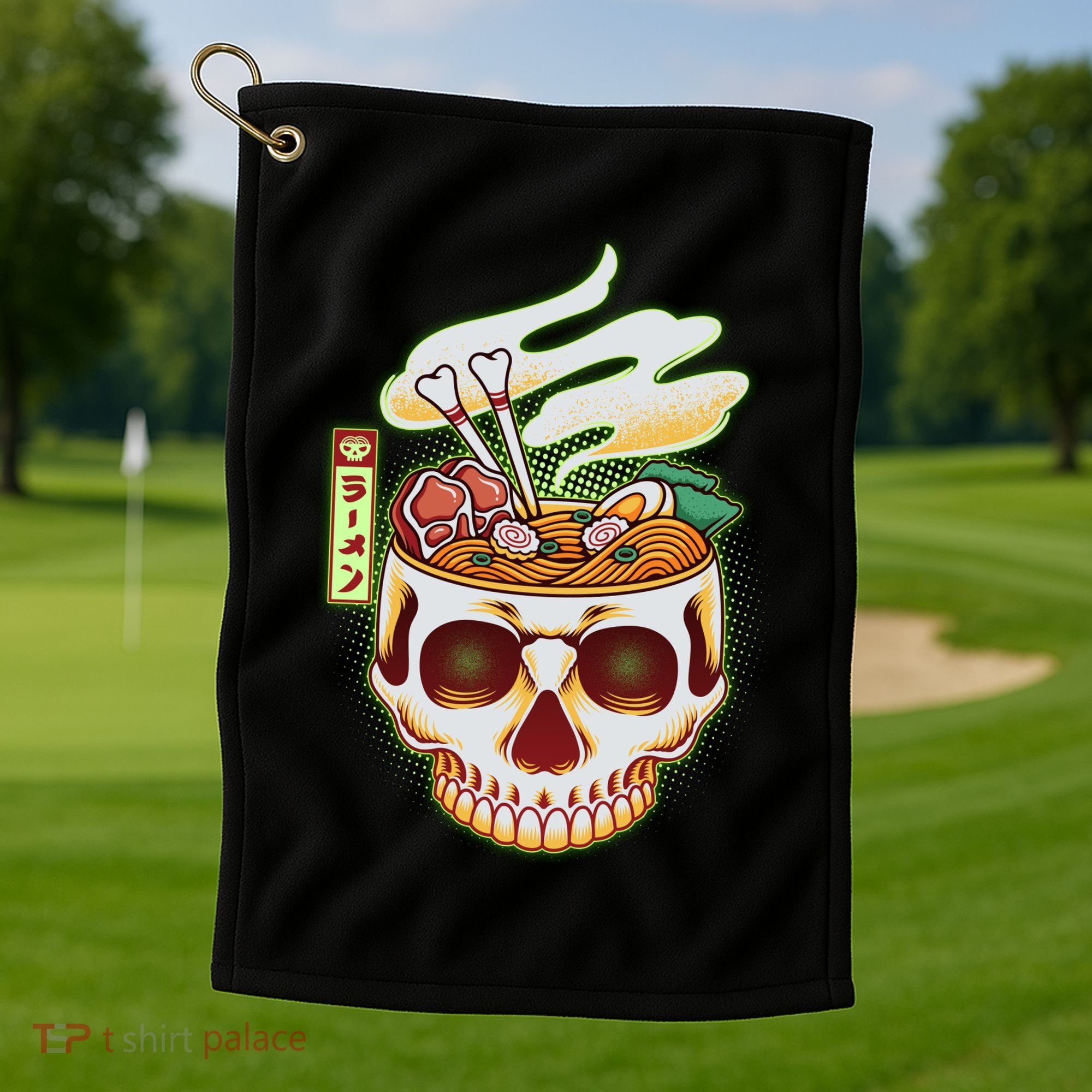 Spooky Halloween Japanese Ramen Skull Bowl Golf Towel