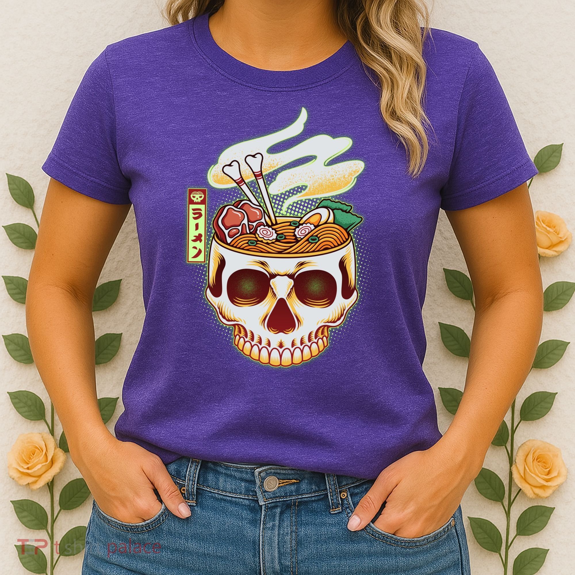 Spooky Halloween Japanese Ramen Skull Bowl Women's T-Shirt