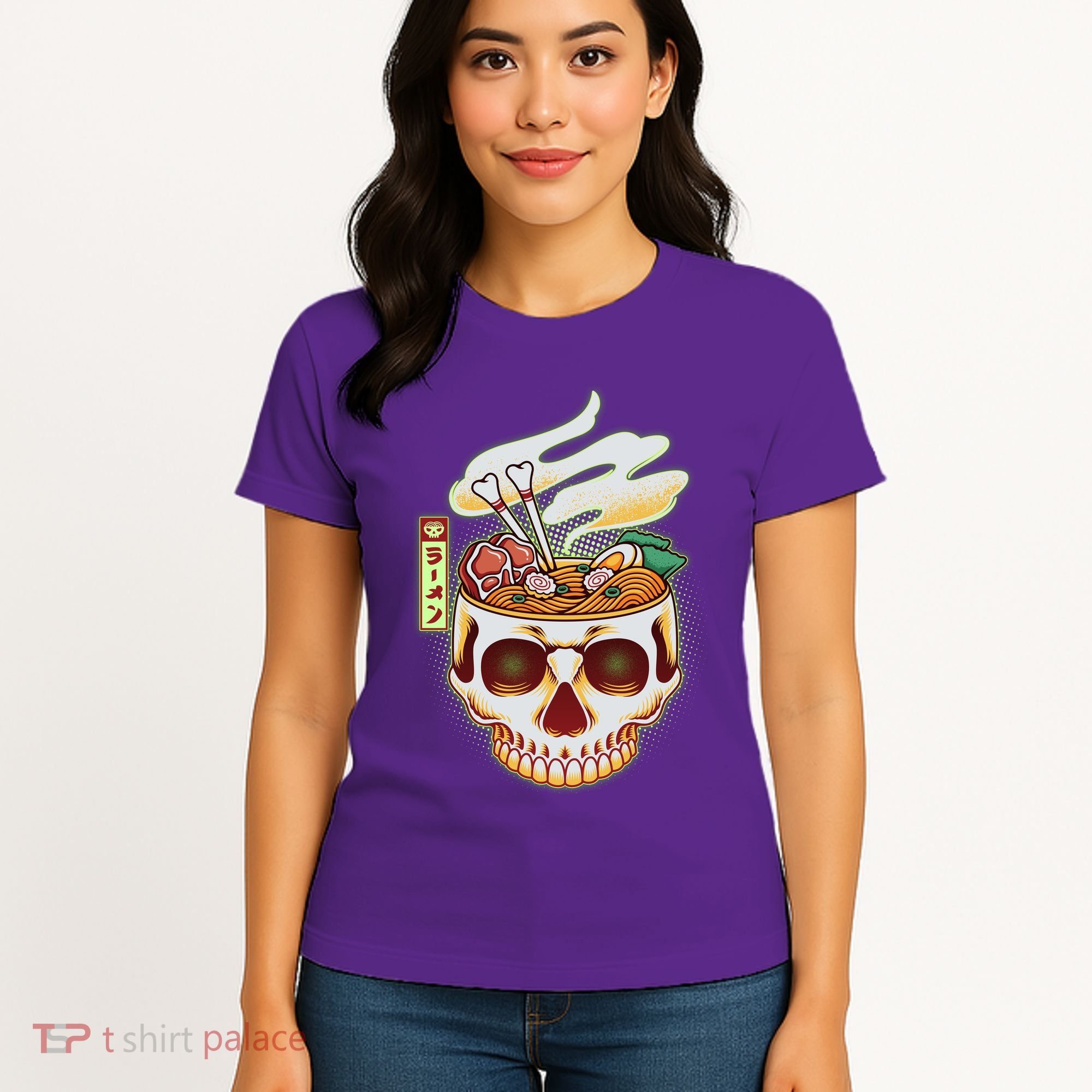 Spooky Halloween Japanese Ramen Skull Bowl Women's T-Shirt