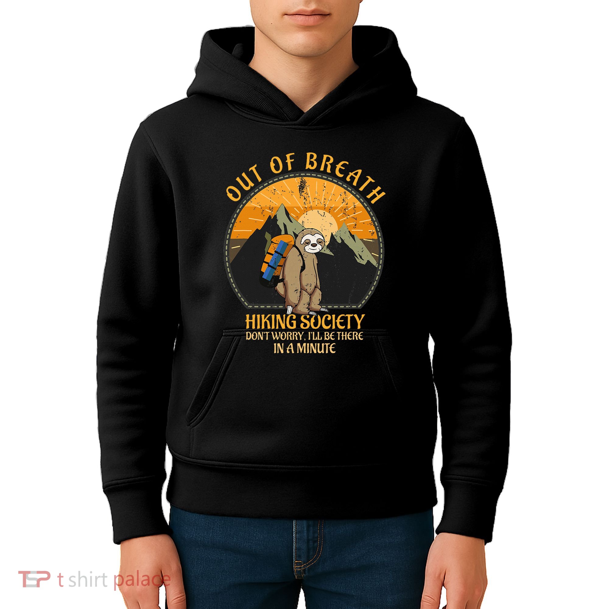 Sloth Hiker Joke Out Of Breath Hiking Society Kids Hoodie