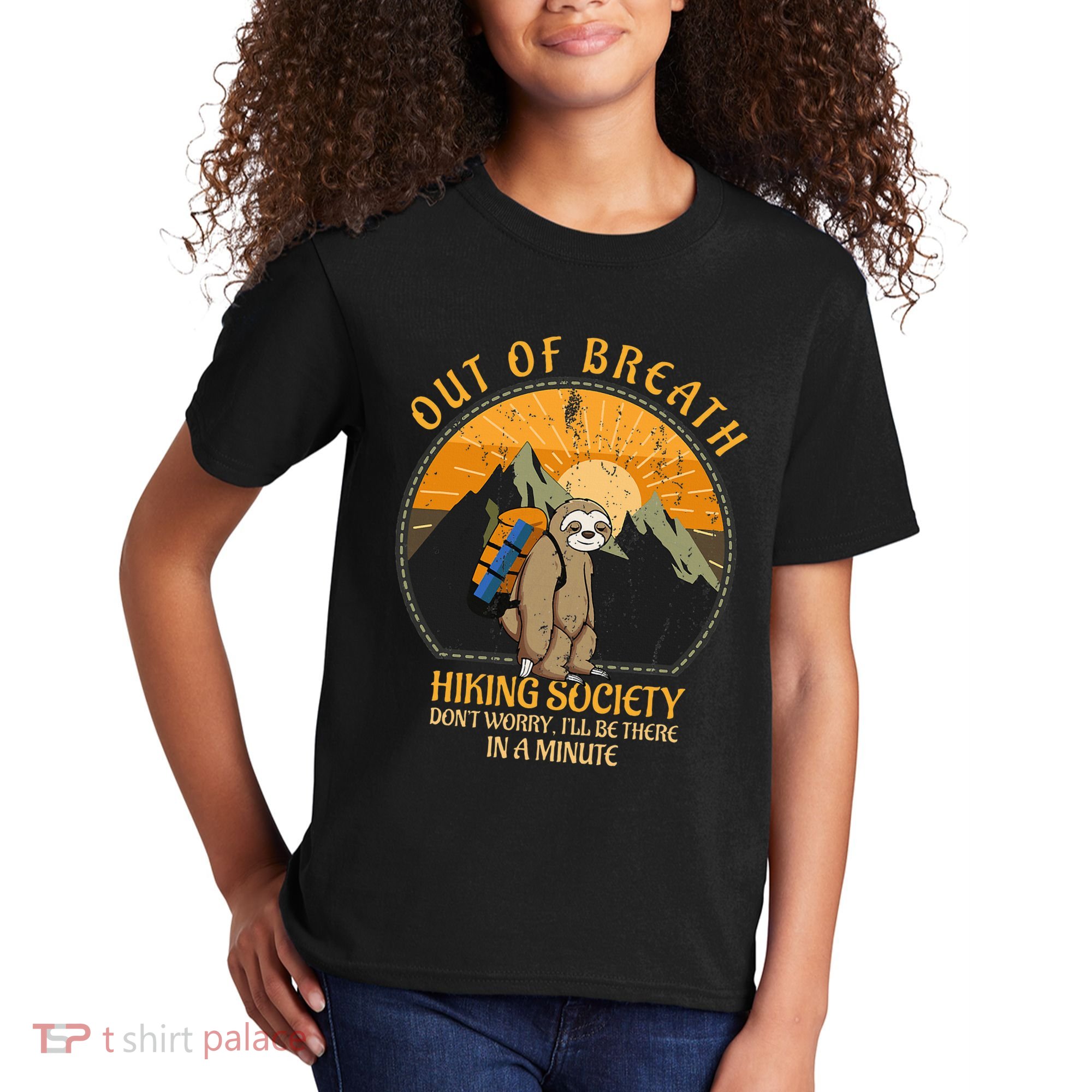 Sloth Hiker Joke Out Of Breath Hiking Society Kids T-Shirt