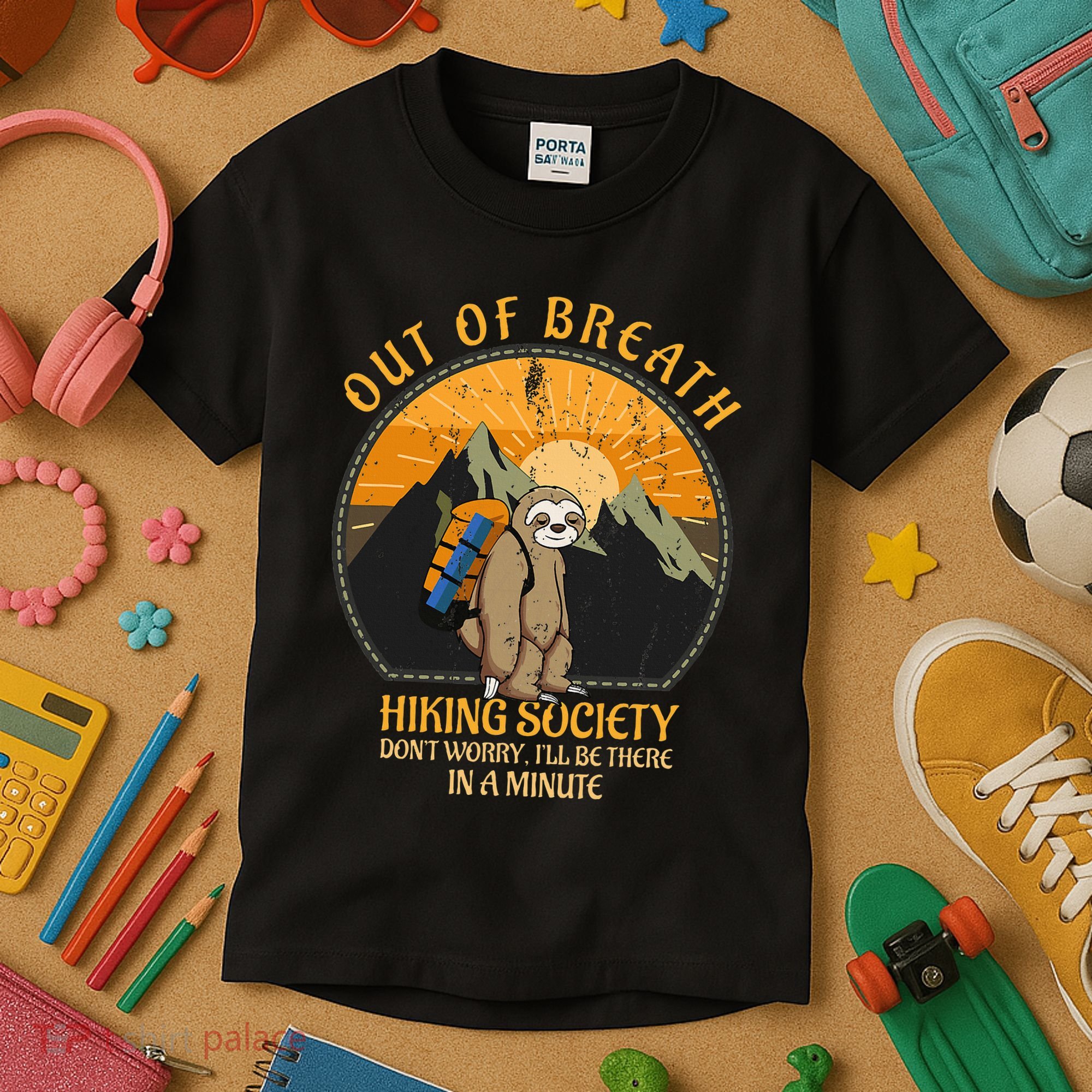 Sloth Hiker Joke Out Of Breath Hiking Society Kids T-Shirt