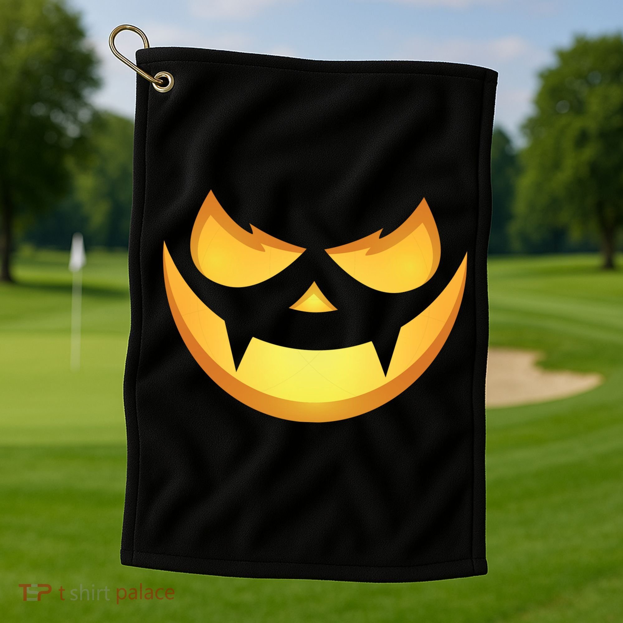 Spooky Halloween Jack O Lantern Glowing Pumpkin Face Costume Golf Towel