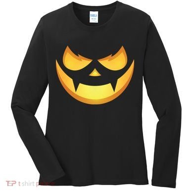 Spooky Halloween Jack O Lantern Glowing Pumpkin Face Costume Women's Long Sleeve Shirt