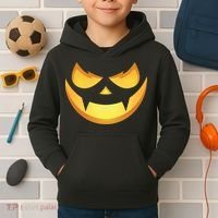 Spooky Halloween Jack O Lantern Glowing Pumpkin Face Costume Kids Hoodie thumb 2