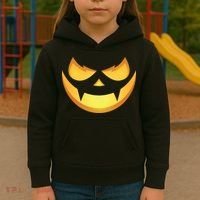 Spooky Halloween Jack O Lantern Glowing Pumpkin Face Costume Kids Hoodie thumb 3