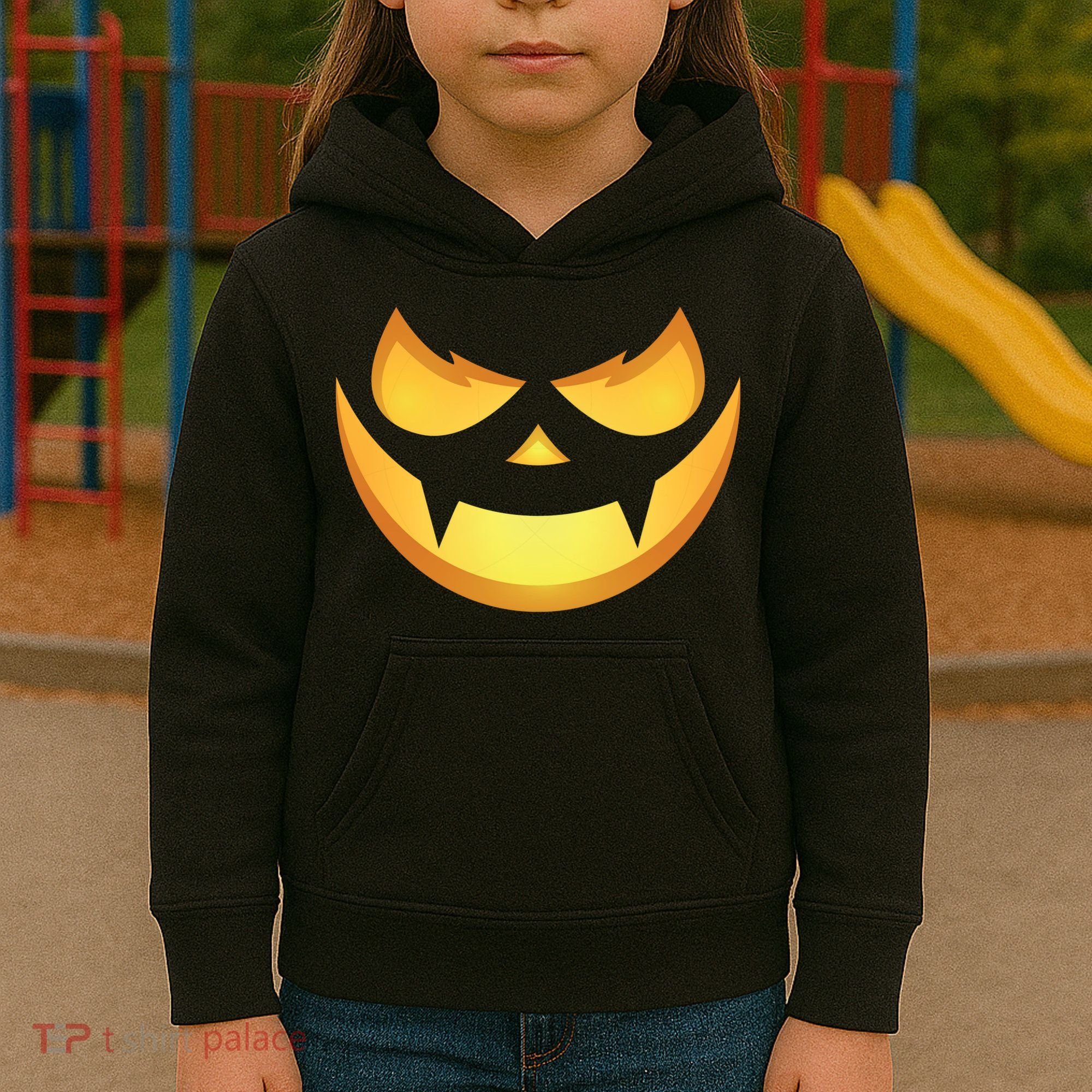Spooky Halloween Jack O Lantern Glowing Pumpkin Face Costume Kids Hoodie