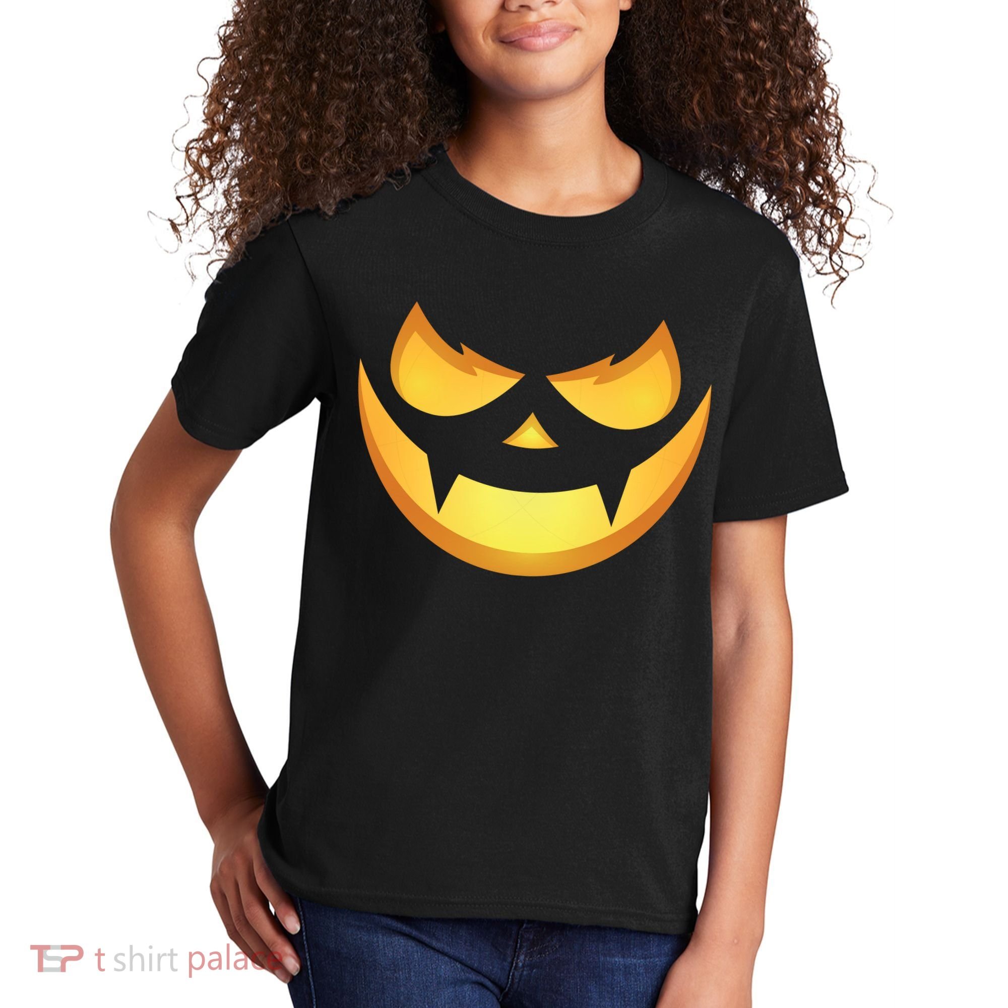 Spooky Halloween Jack O Lantern Glowing Pumpkin Face Costume Kids T-Shirt