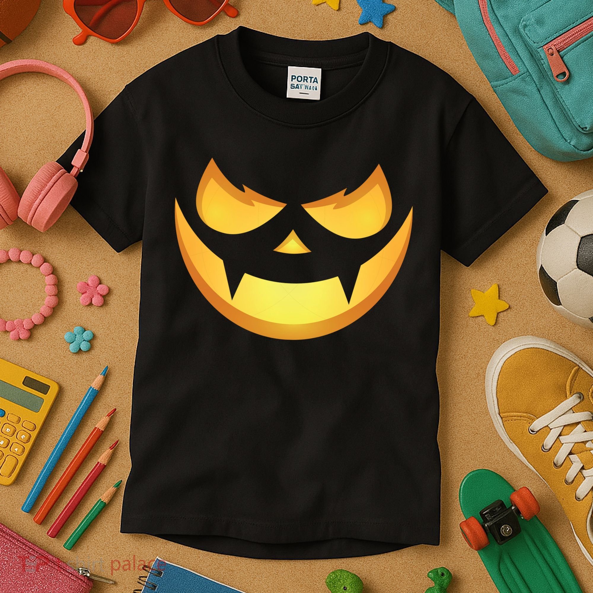 Spooky Halloween Jack O Lantern Glowing Pumpkin Face Costume Kids T-Shirt