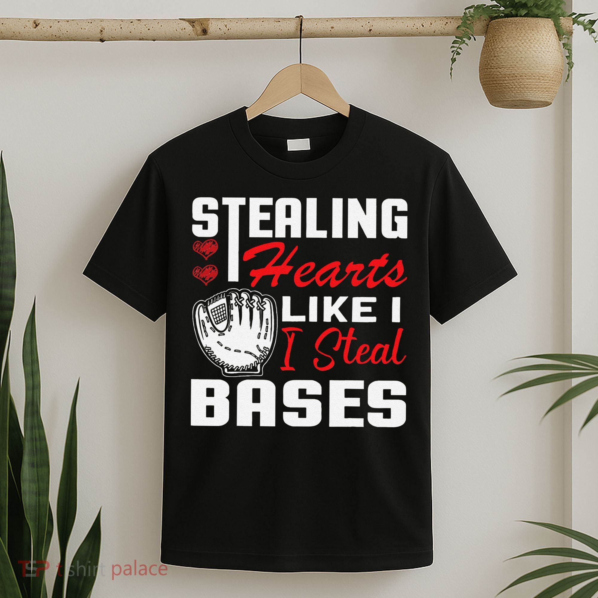 Stealing Hearts Like I Steal Bases Baseball Valentine's Day T-Shirt