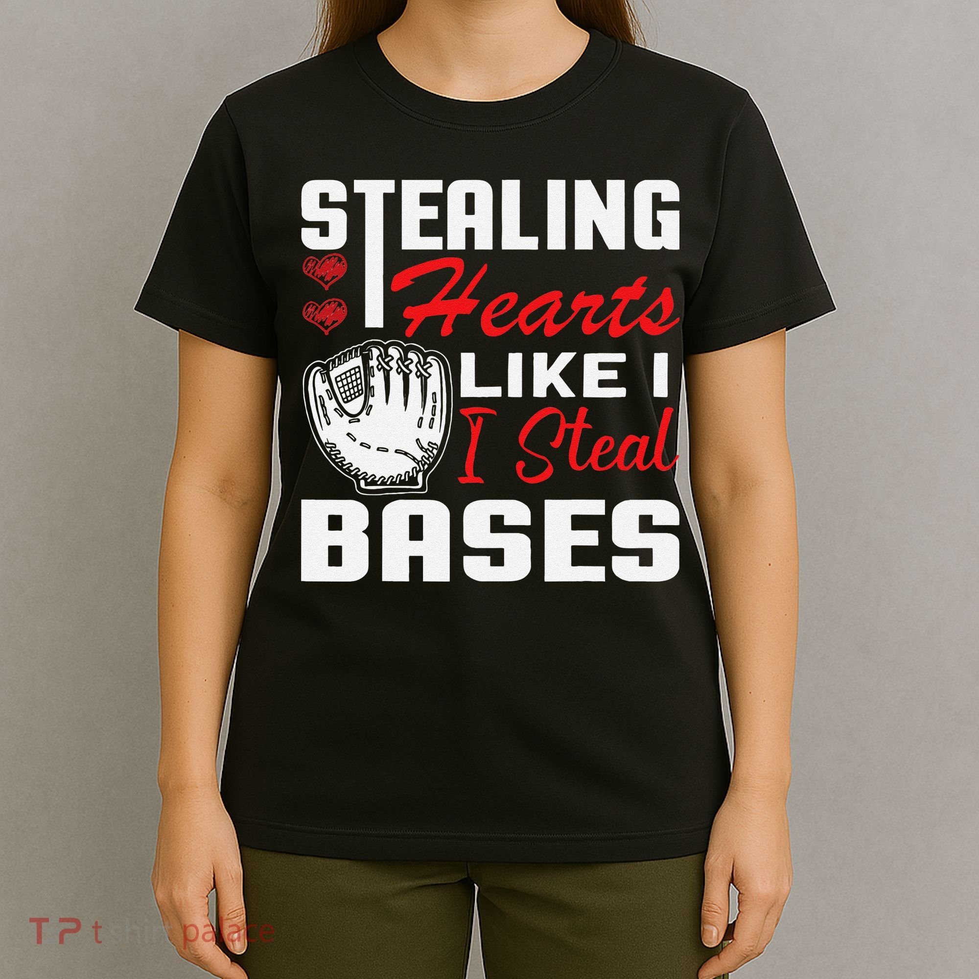 Stealing Hearts Like I Steal Bases Baseball Valentine's Day T-Shirt