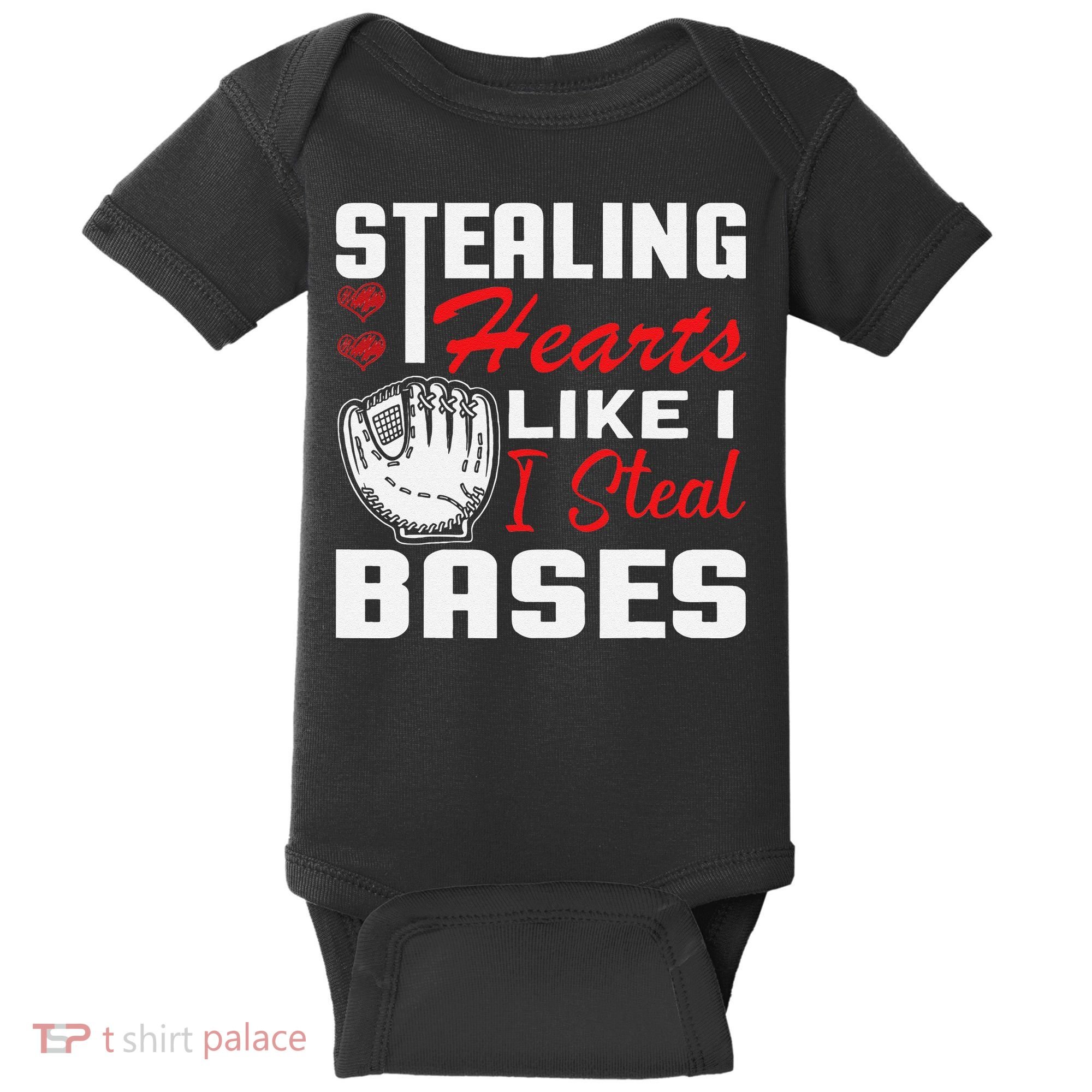 Stealing Hearts Like I Steal Bases Baseball Valentine's Day Baby Bodysuit