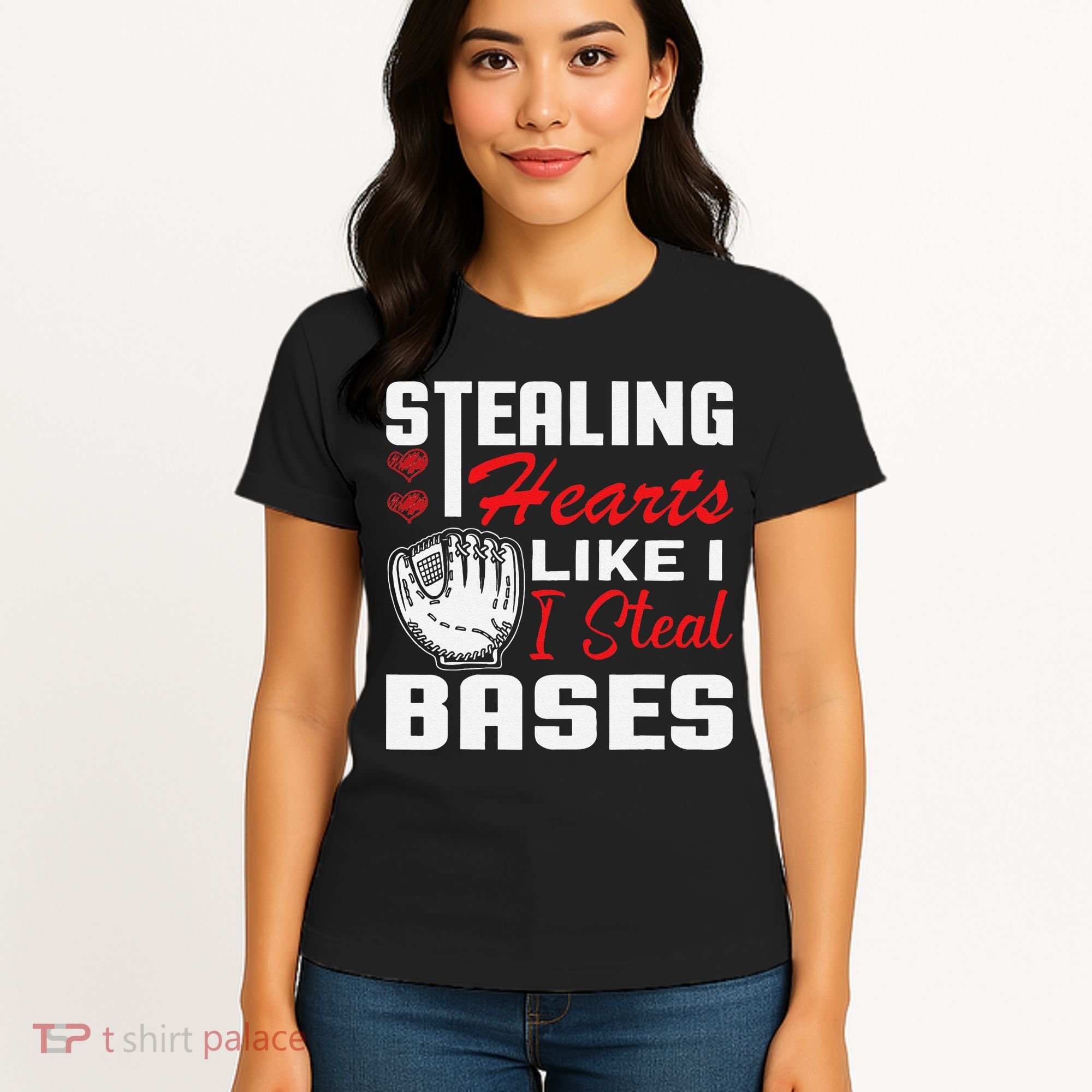 Stealing Hearts Like I Steal Bases Baseball Valentine's Day Women's T-Shirt