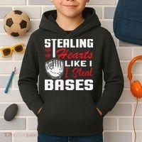 Stealing Hearts Like I Steal Bases Baseball Valentine's Day Kids Hoodie thumb 2
