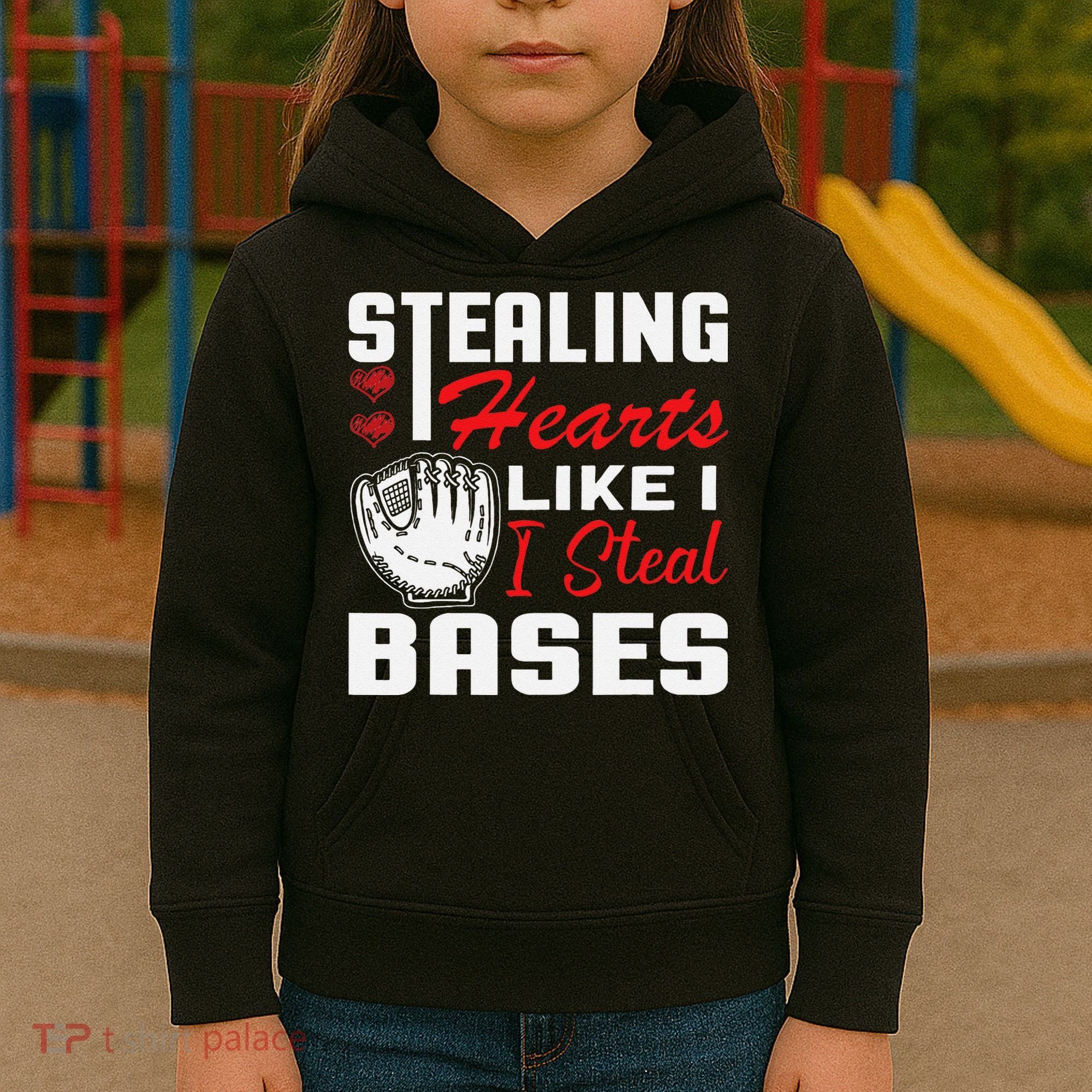 Stealing Hearts Like I Steal Bases Baseball Valentine's Day Kids Hoodie