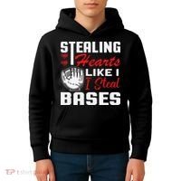 Stealing Hearts Like I Steal Bases Baseball Valentine's Day Kids Hoodie thumb 4