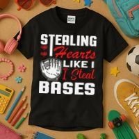 Stealing Hearts Like I Steal Bases Baseball Valentine's Day Kids T-Shirt thumb 3