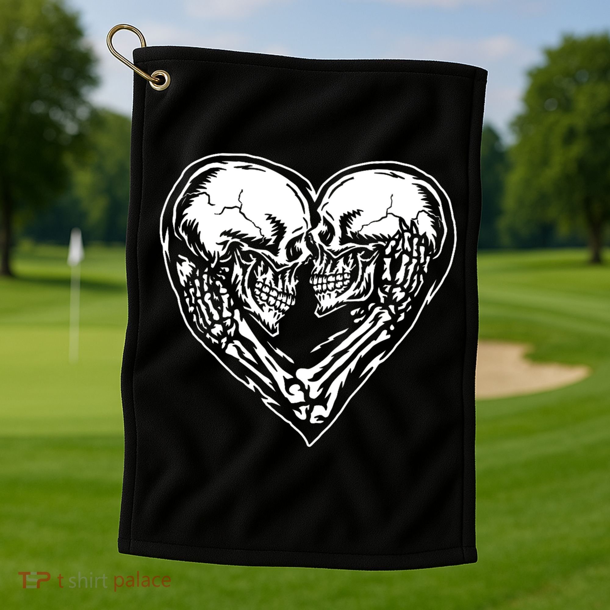 Skull Heart Love Golf Towel