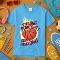 Stealing Hearts Like I Steal Basketballs Kids T-Shirt thumb 3