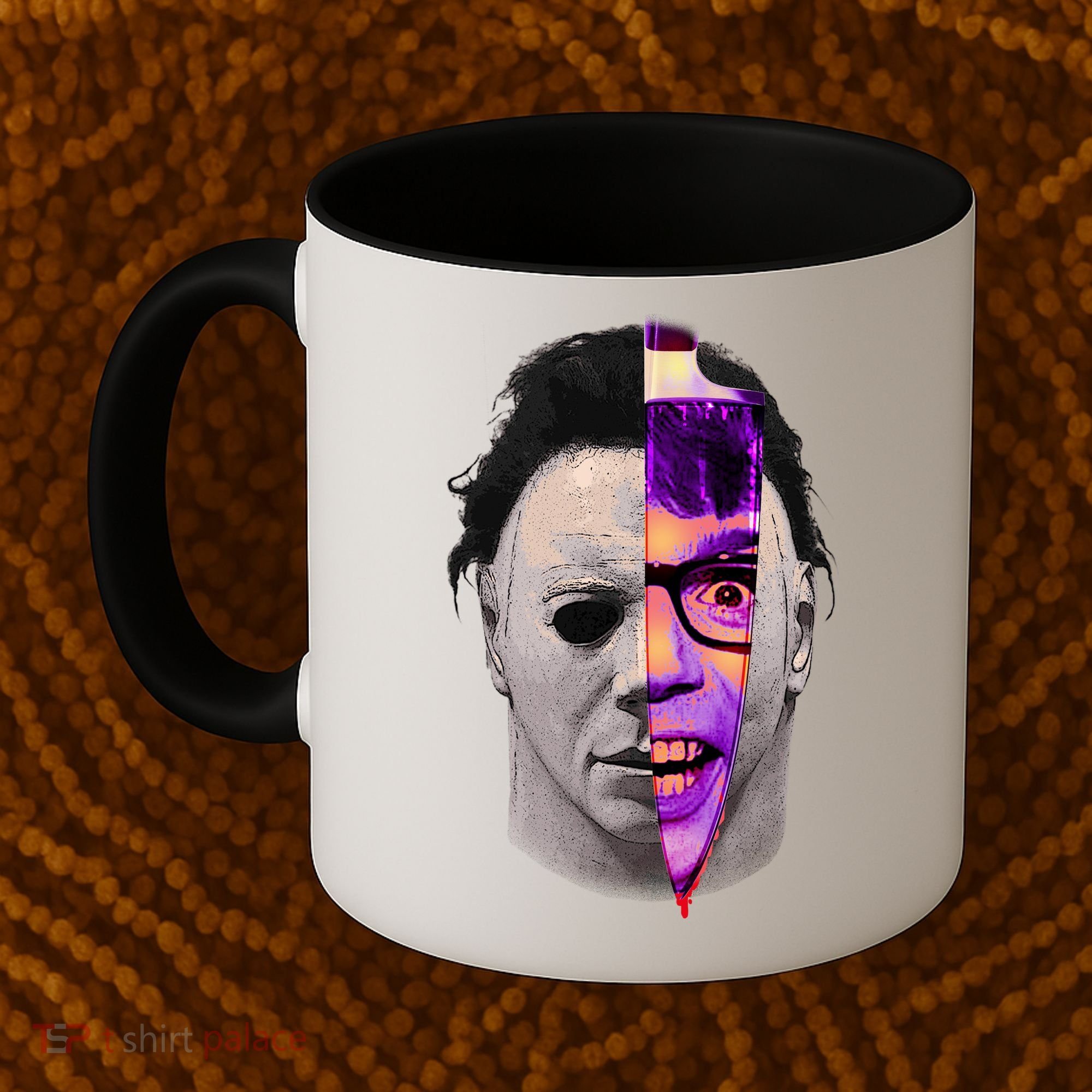 Scary Halloween Mask And Knife Coffee Mug