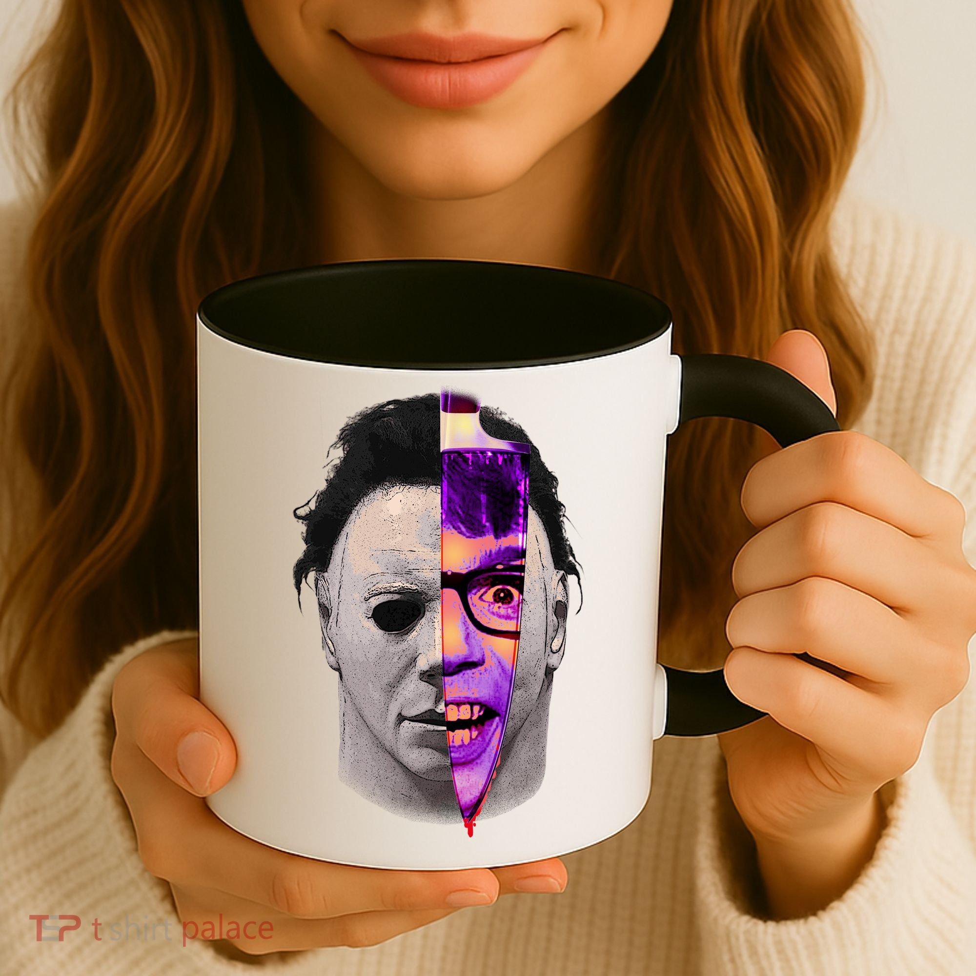 Scary Halloween Mask And Knife Coffee Mug