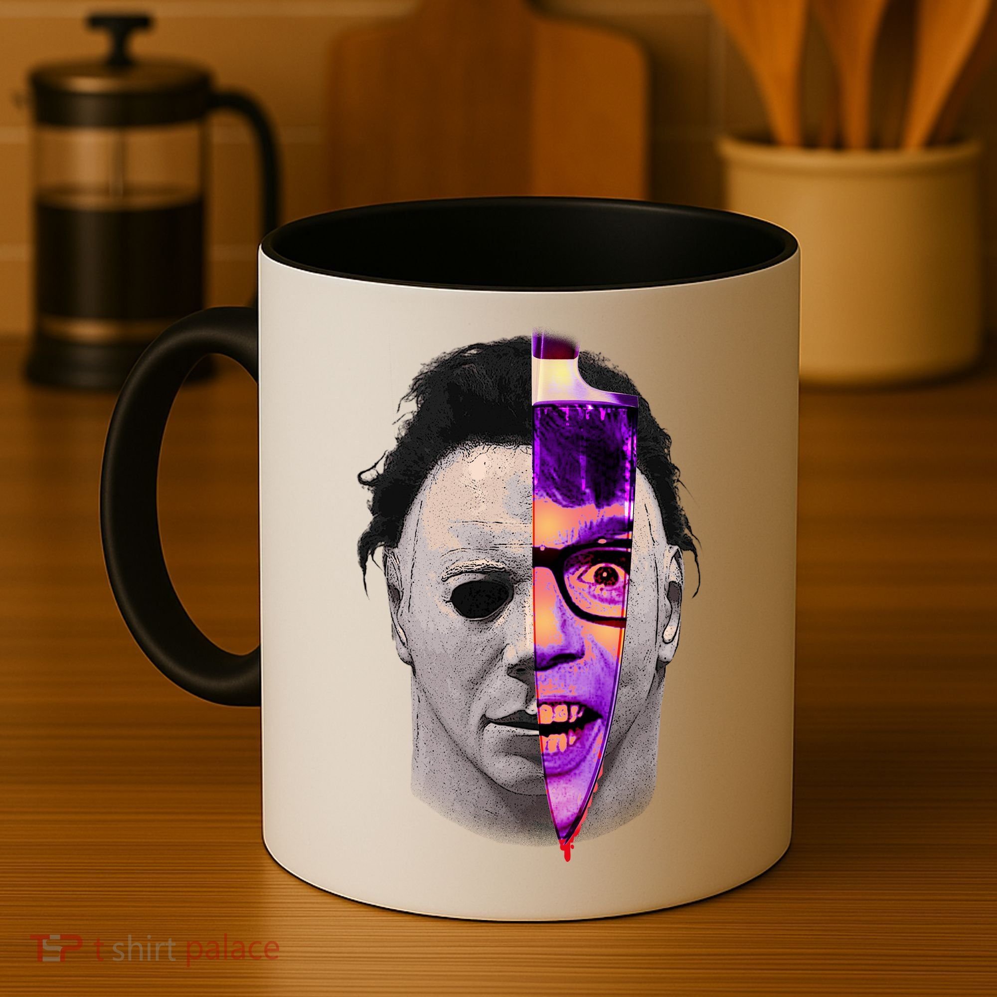 Scary Halloween Mask And Knife Coffee Mug