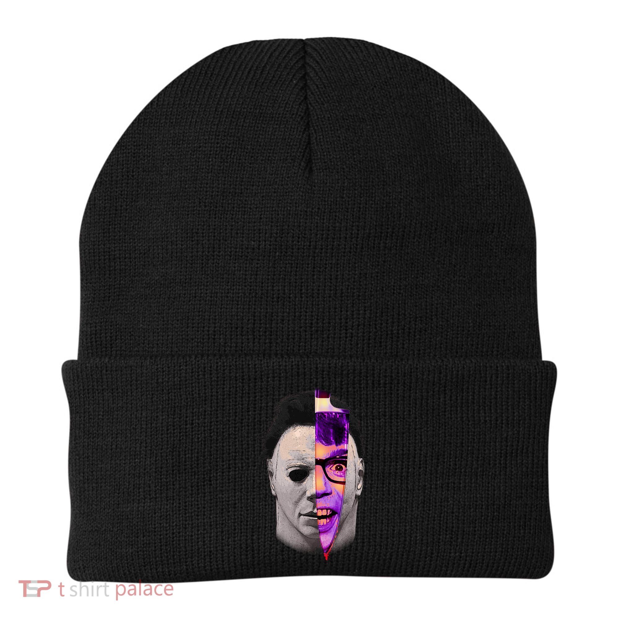 Scary Halloween Mask And Knife Beanie