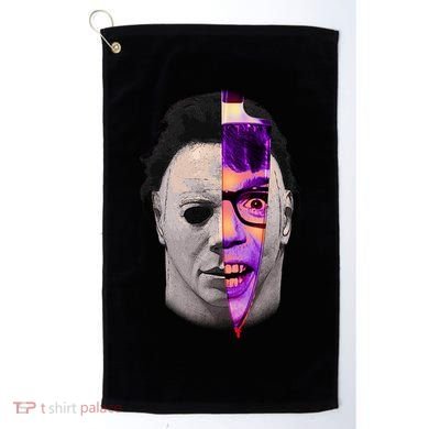 Scary Halloween Mask And Knife Golf Towel
