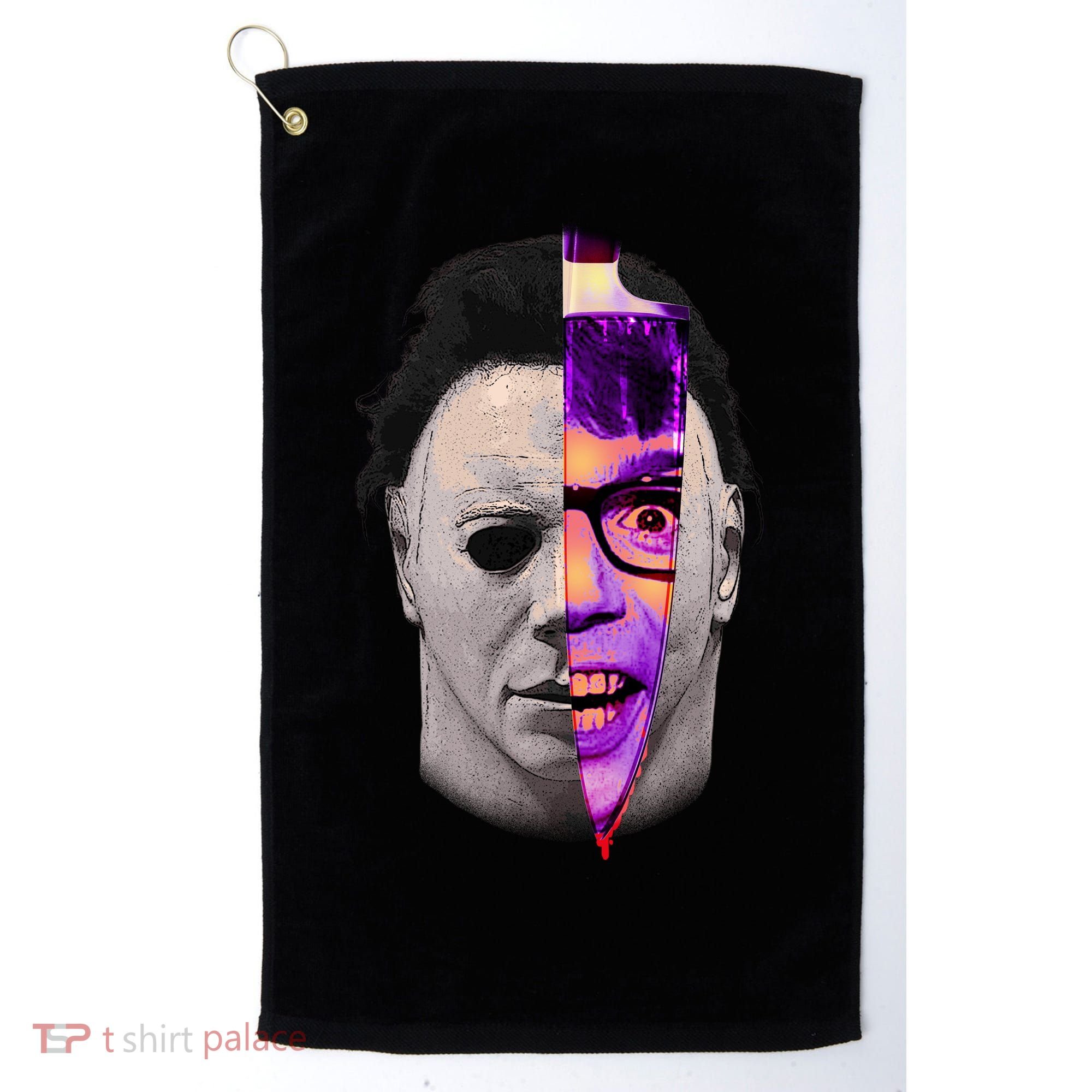 Scary Halloween Mask And Knife Golf Towel