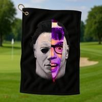 Scary Halloween Mask And Knife Golf Towel thumb 1
