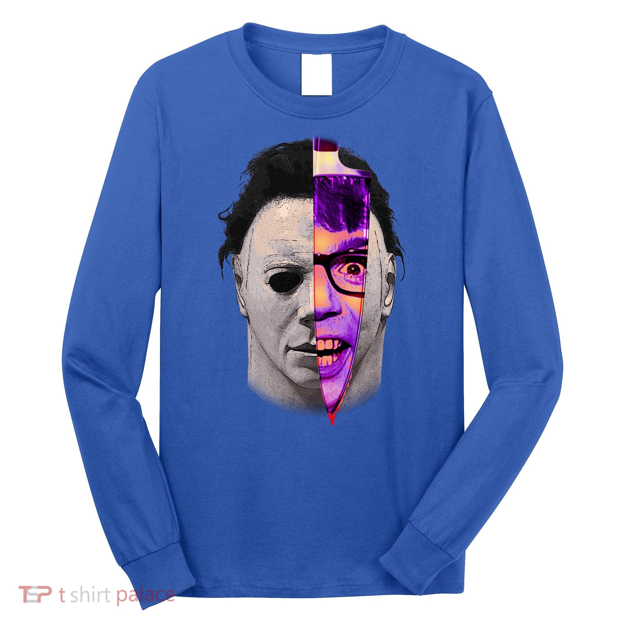 Scary Halloween Mask And Knife Long Sleeve Shirt