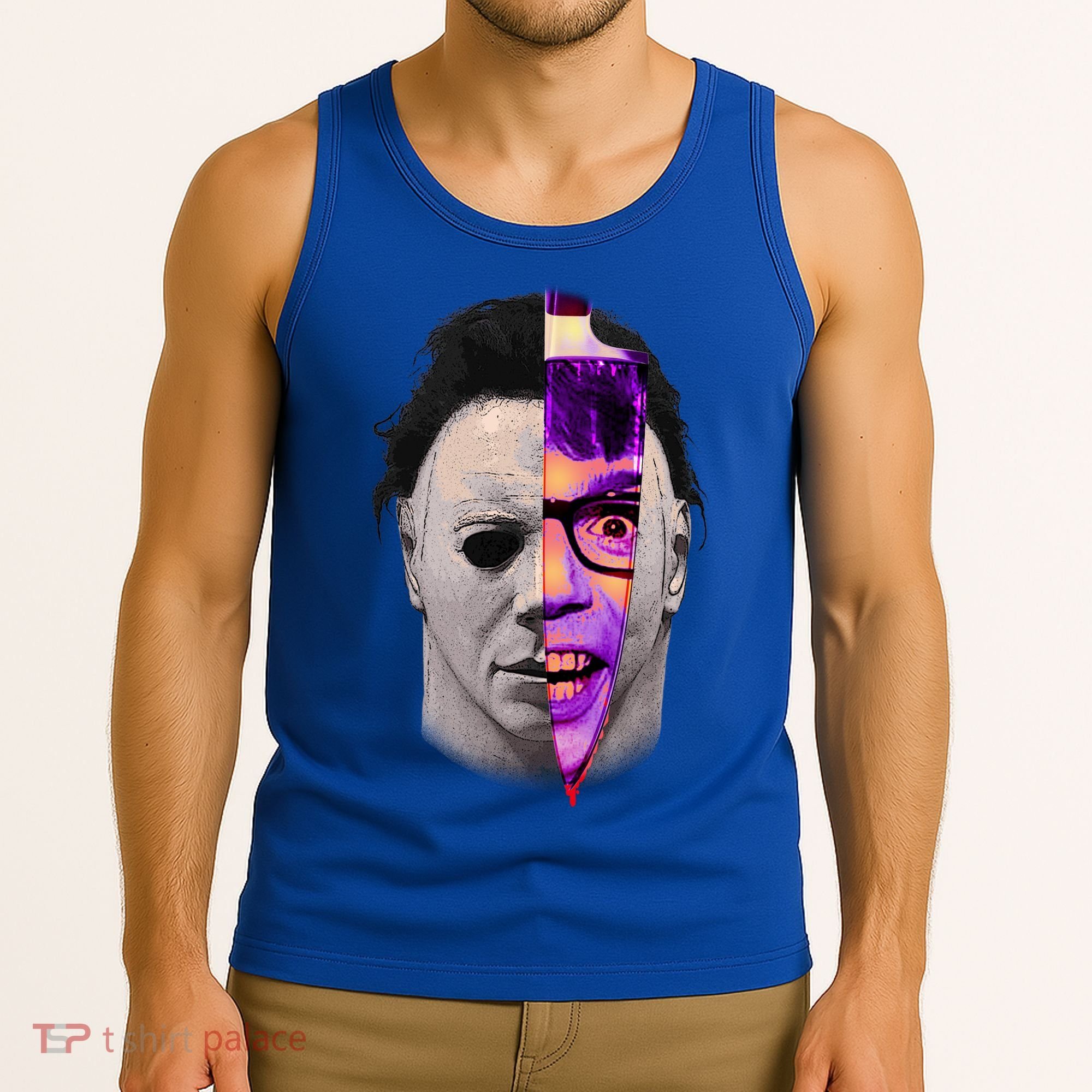 Scary Halloween Mask And Knife Tank Top