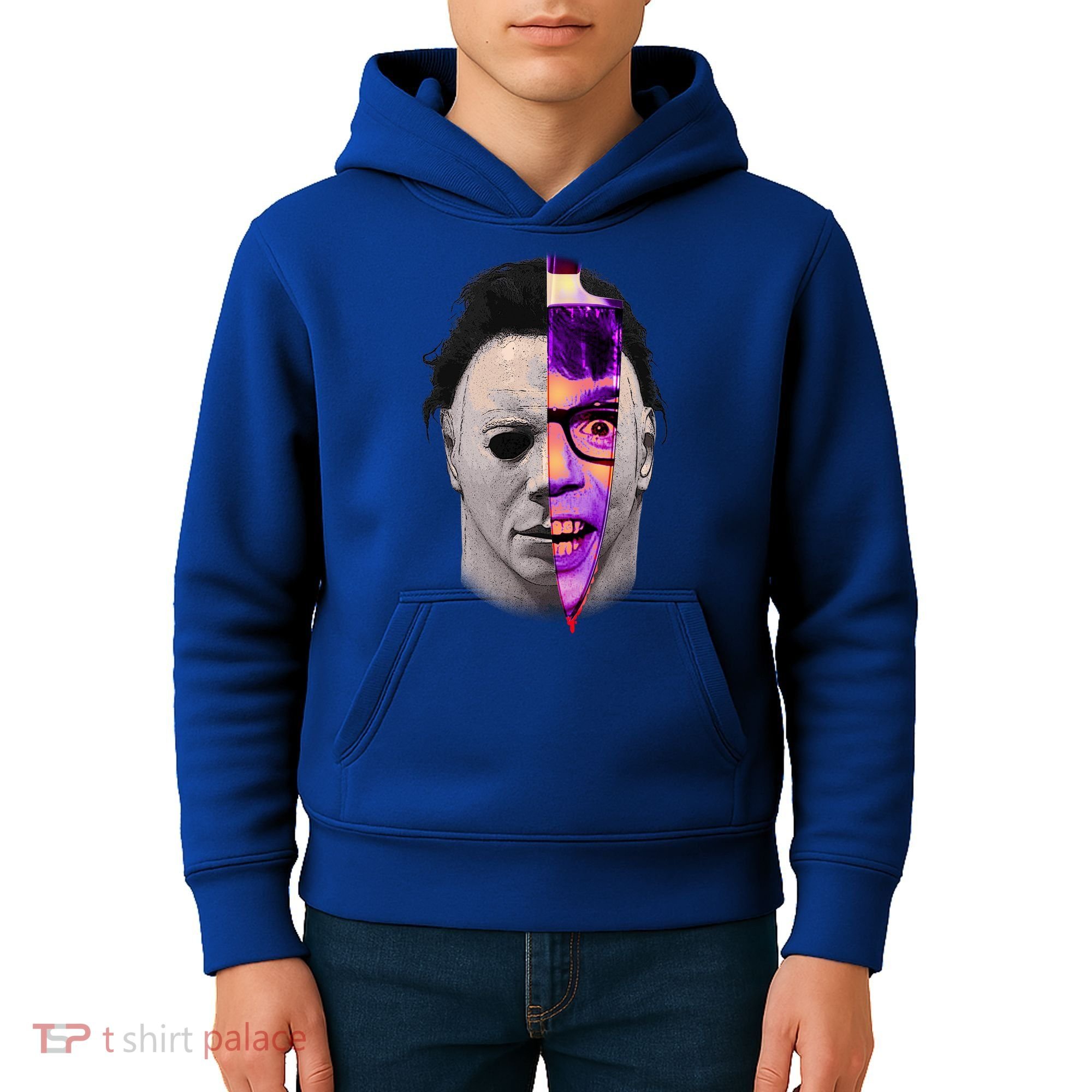 Scary Halloween Mask And Knife Kids Hoodie
