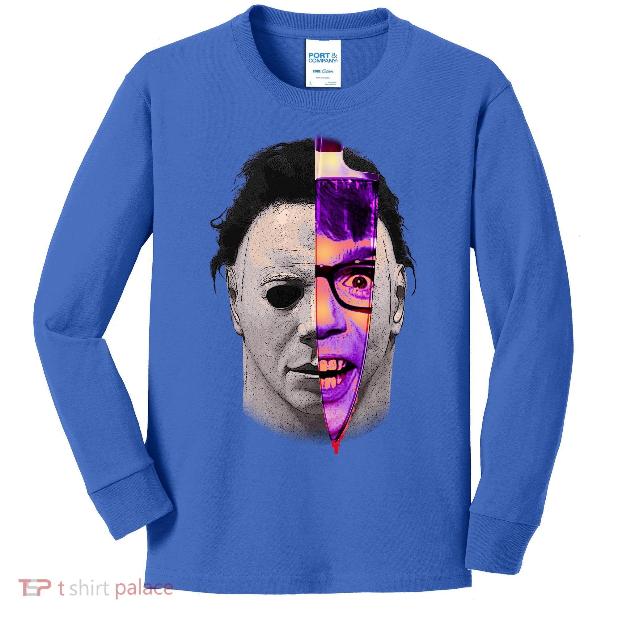 Scary Halloween Mask And Knife Kids Long Sleeve Shirt