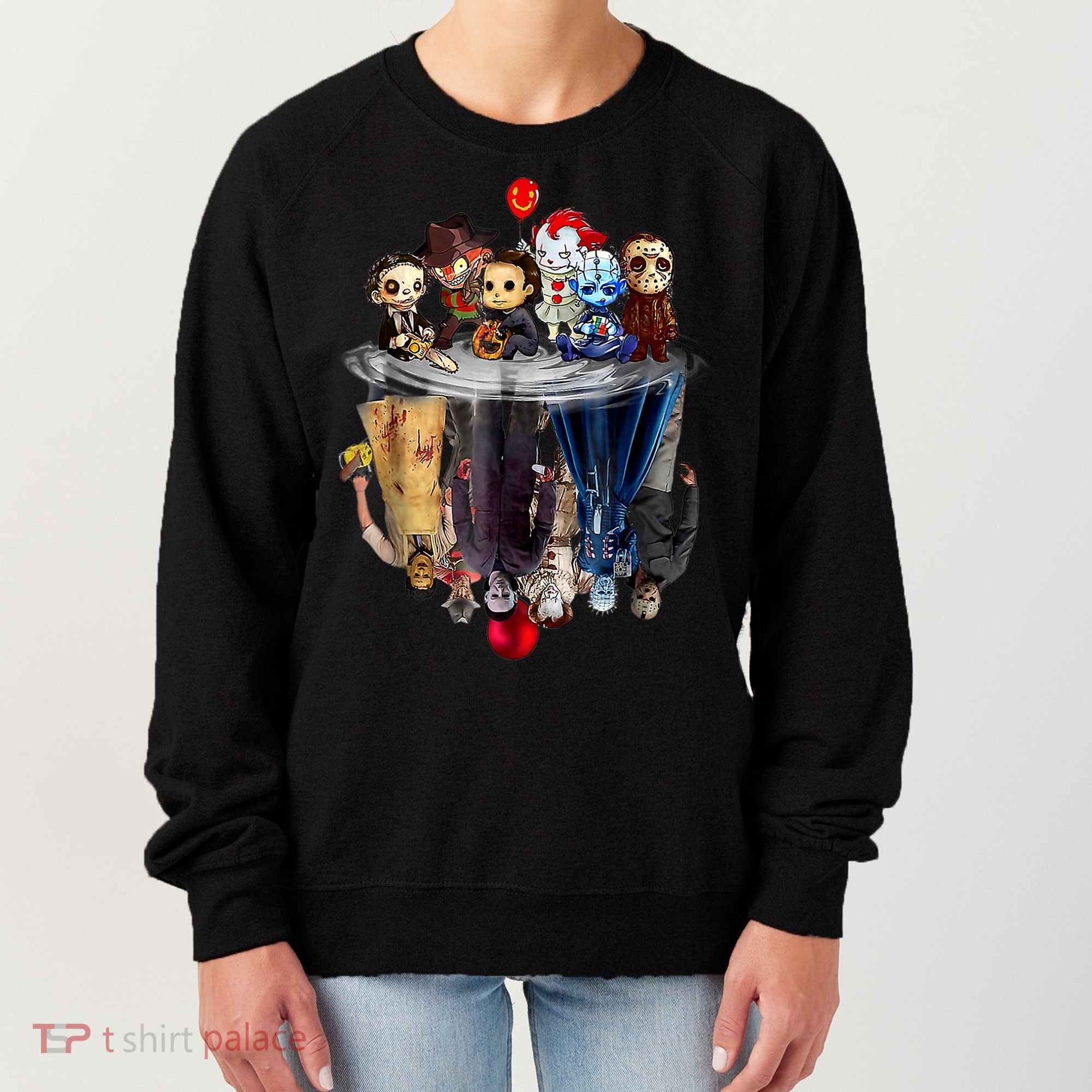 Scary Horror Movies Chibi Character Water Reflection Women's Sweatshirt