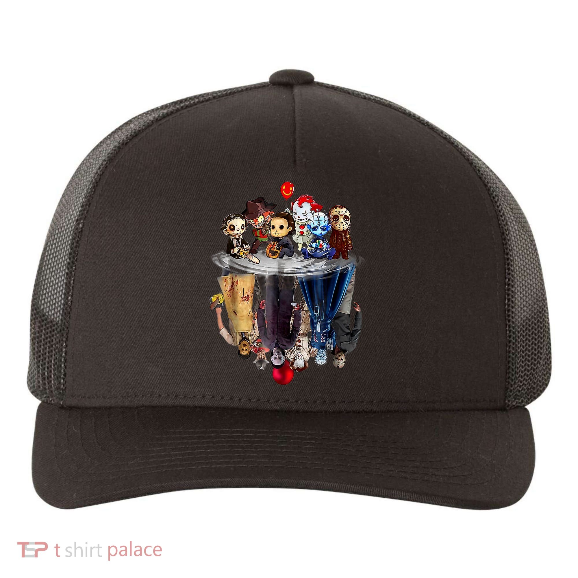 Scary Horror Movies Chibi Character Water Reflection Yupoong Adult 5-Panel Trucker Hat