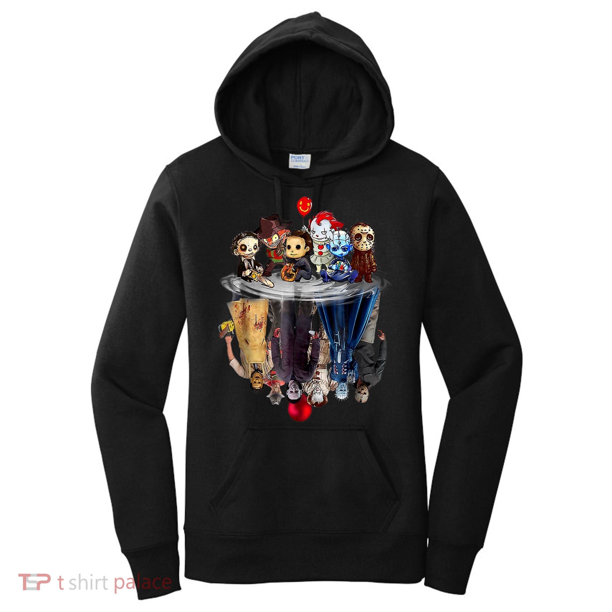 Scary Horror Movies Chibi Character Water Reflection Women's Hoodie
