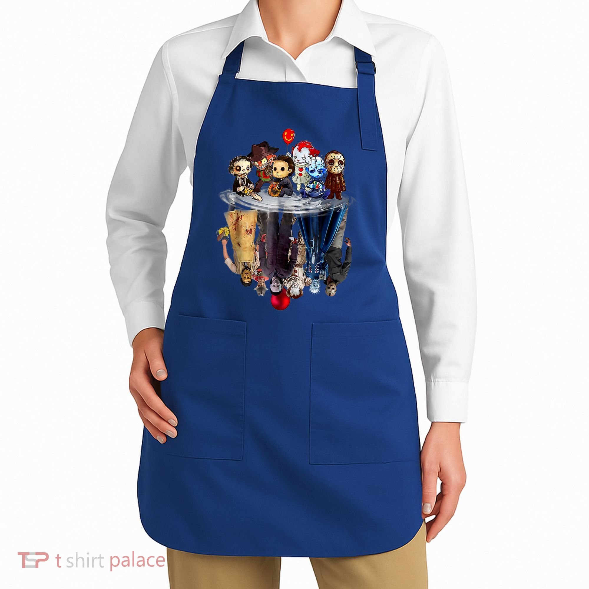 Scary Horror Movies Chibi Character Water Reflection Apron