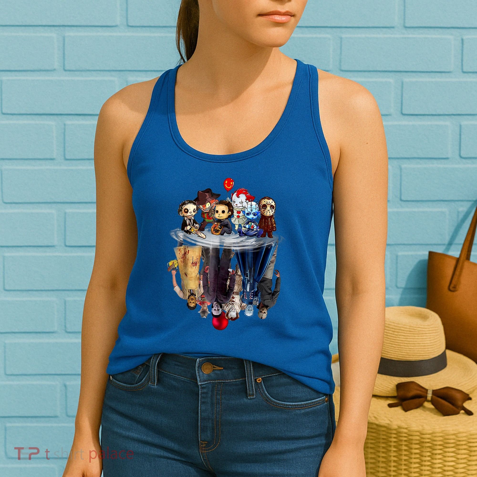 Scary Horror Movies Chibi Character Water Reflection Women's Tank Top