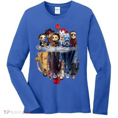Scary Horror Movies Chibi Character Water Reflection Women's Long Sleeve Shirt