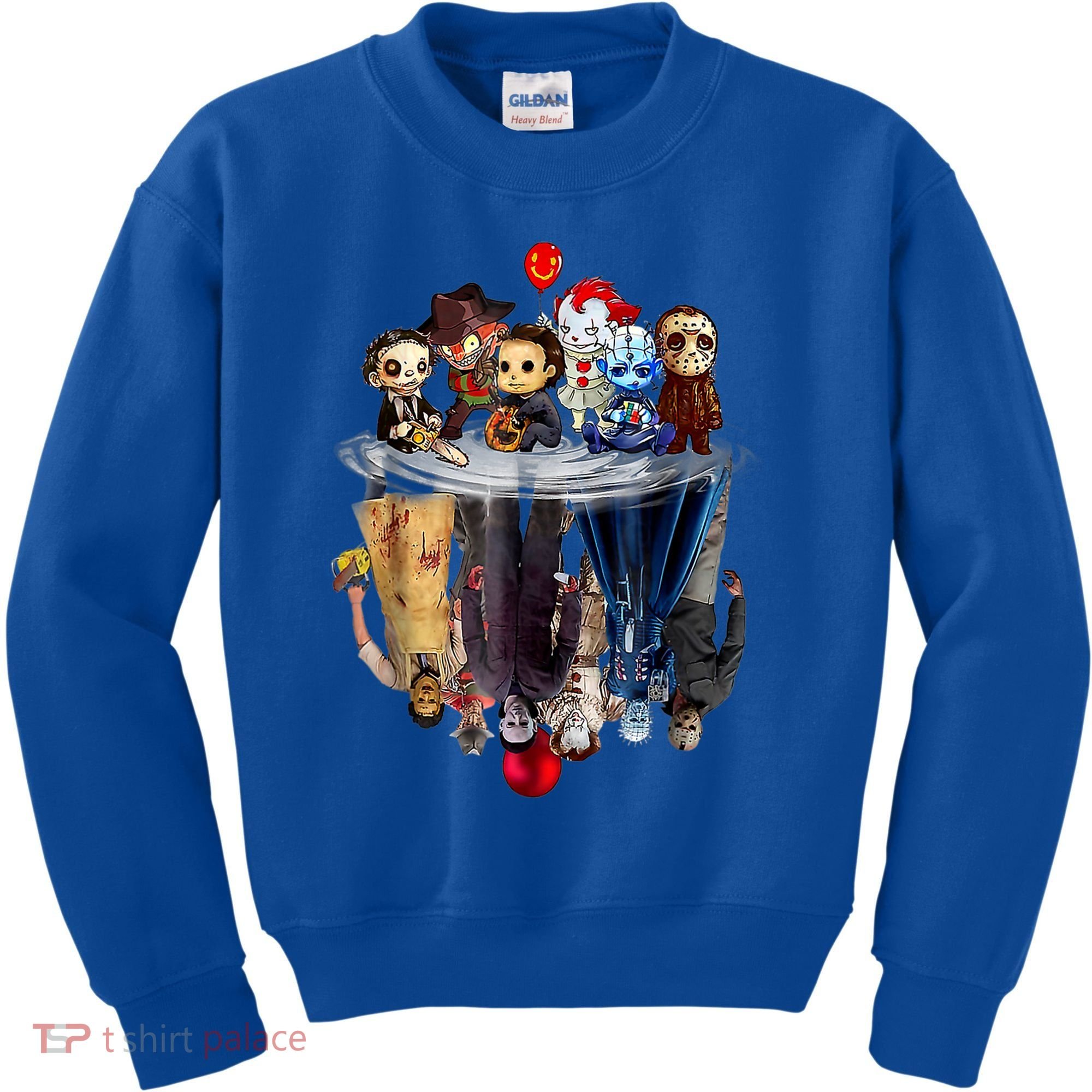 Scary Horror Movies Chibi Character Water Reflection Kids Sweatshirt
