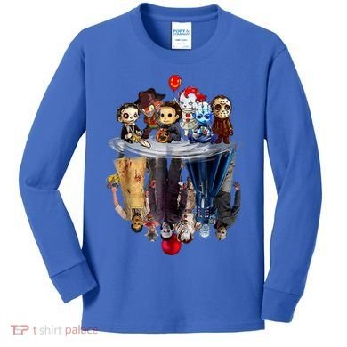 Scary Horror Movies Chibi Character Water Reflection Kids Long Sleeve Shirt