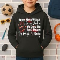 Scary Horror Movie Mess With A Horror Movie Junkie Kids Hoodie thumb 2