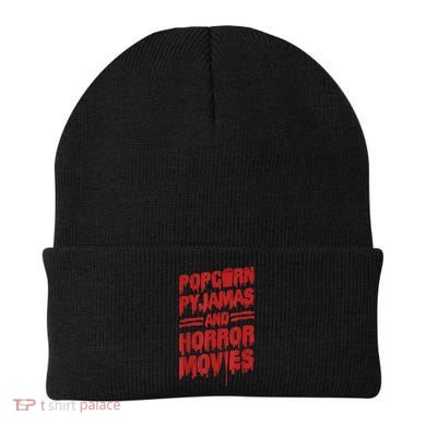 Scary Horror Movie Popcorn Pajamas And Horror Movies Funny Gift Beanie
