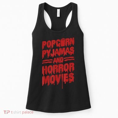 Scary Horror Movie Popcorn Pajamas And Horror Movies Funny Gift Women's Tank Top